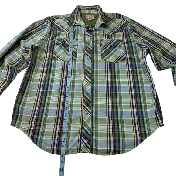 Levi’s Pearl Snap Shirt Mens Size L Long Sleeve Pockets Green Plaid - Picture 9 of 10